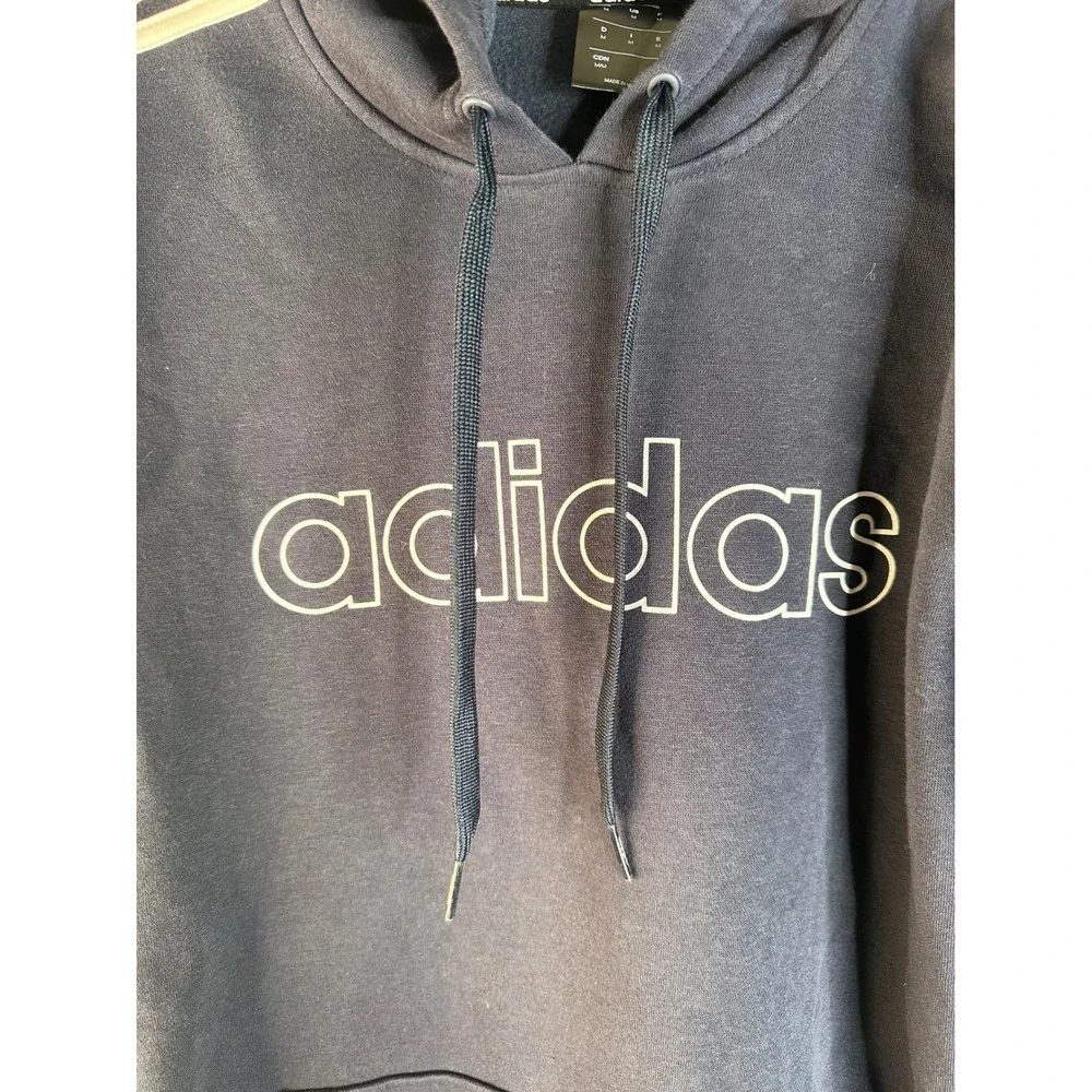 Adidas Men's Navy Blue 3-Stripe Fleece Pullover Hoodie Sweatshirt Size Medium